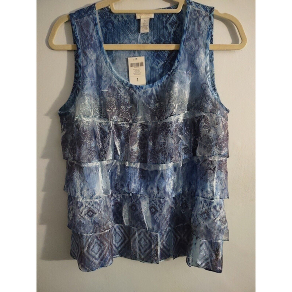 Tops - Chico's 1 Size M 8 Blue Scoop Neck Reliving Ikats Lace Tank Majestic Blue $69
